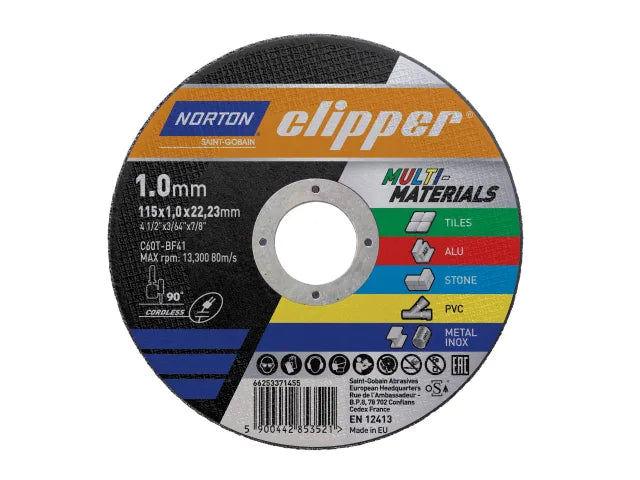 Norton Clipper® 115mm Multi-Purpose Cutting Discs 115 x 22.23mm (Tin of 10)