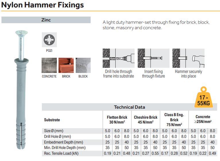 6.0 x 40mm Nylon Hammer Fixings