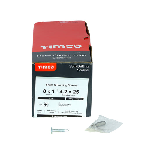 Metal Construction Sheet & Framing Screws - PH - Wafer - Self-Drilling - Zinc - 4.2 x 25 - 1000pcs