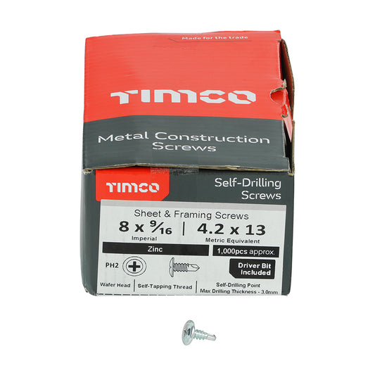 Metal Construction Sheet & Framing Screws - PH - Wafer - Self-Drilling - Zinc - 4.2 x 13 - 1000pcs
