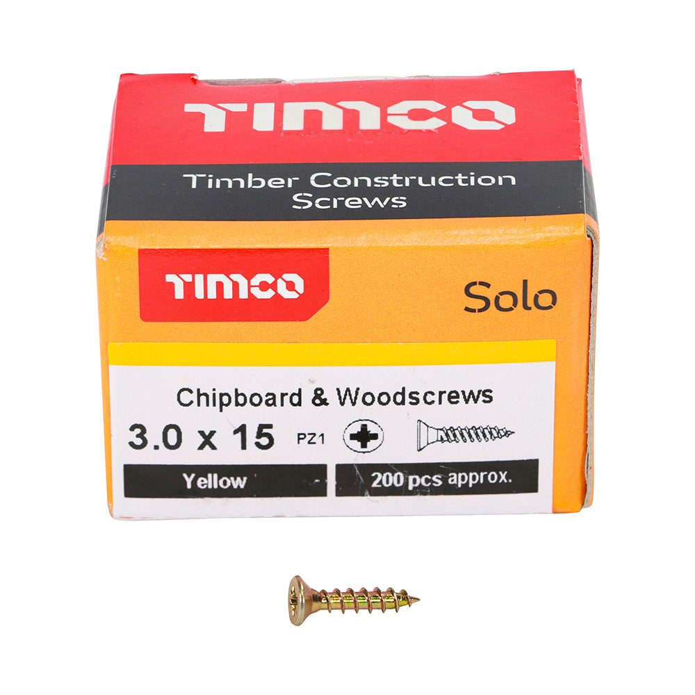 TIMCO Solo Chipboard & Woodscrews - PZ - Double Countersunk - Yellow