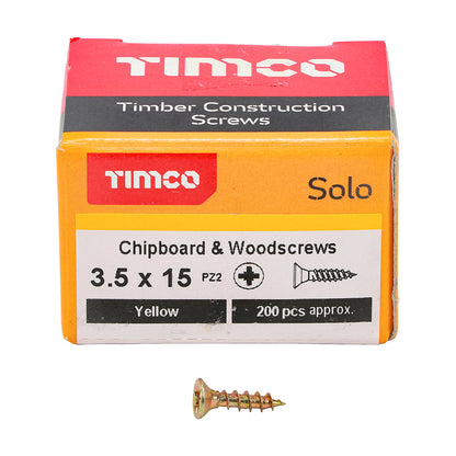 TIMCO Solo Chipboard & Woodscrews - PZ - Double Countersunk - Yellow