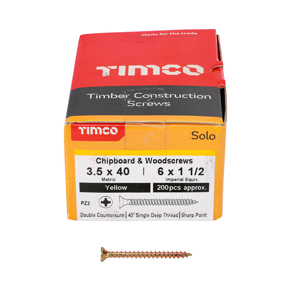 TIMCO Solo Chipboard & Woodscrews - PZ - Double Countersunk - Yellow
