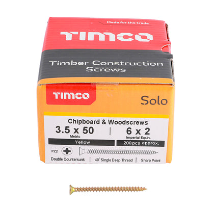 TIMCO Solo Chipboard & Woodscrews - PZ - Double Countersunk - Yellow
