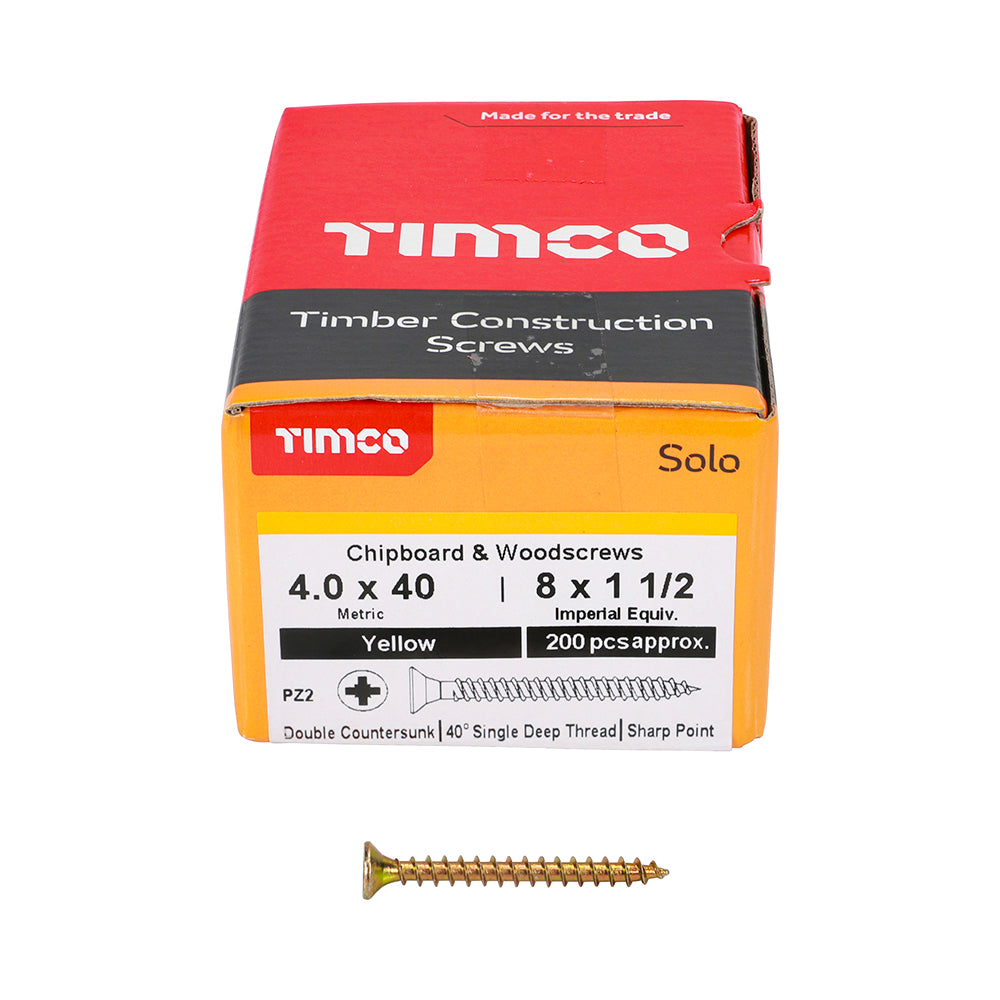 TIMCO Solo Chipboard & Woodscrews - PZ - Double Countersunk - Yellow