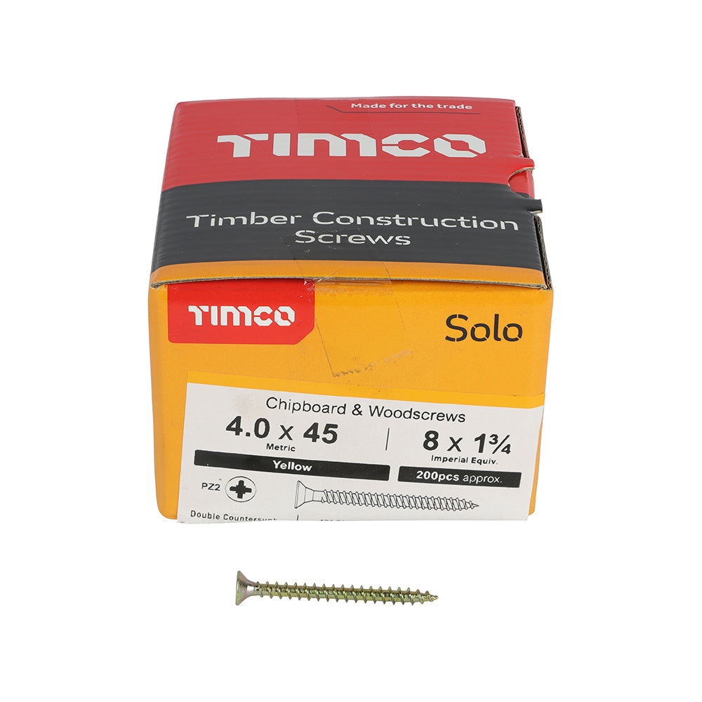 TIMCO Solo Chipboard & Woodscrews - PZ - Double Countersunk - Yellow