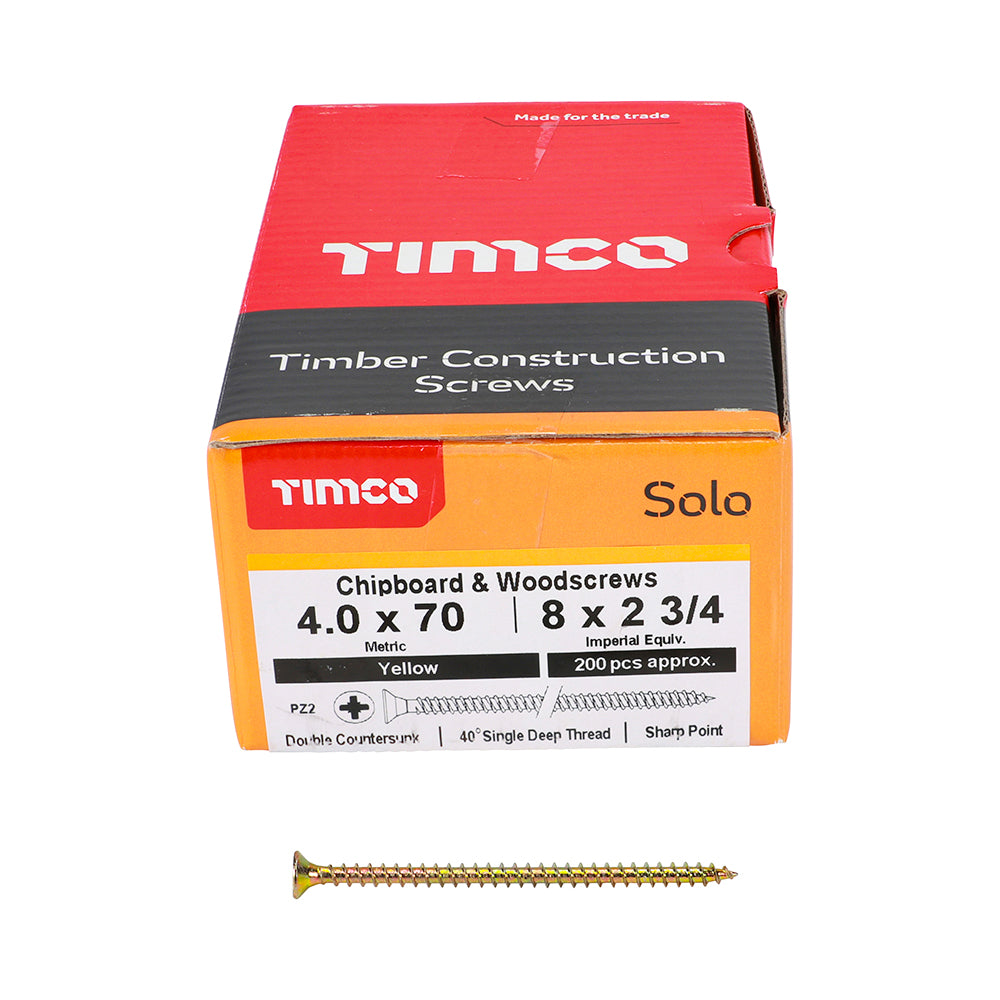 TIMCO Solo Chipboard & Woodscrews - PZ - Double Countersunk - Yellow
