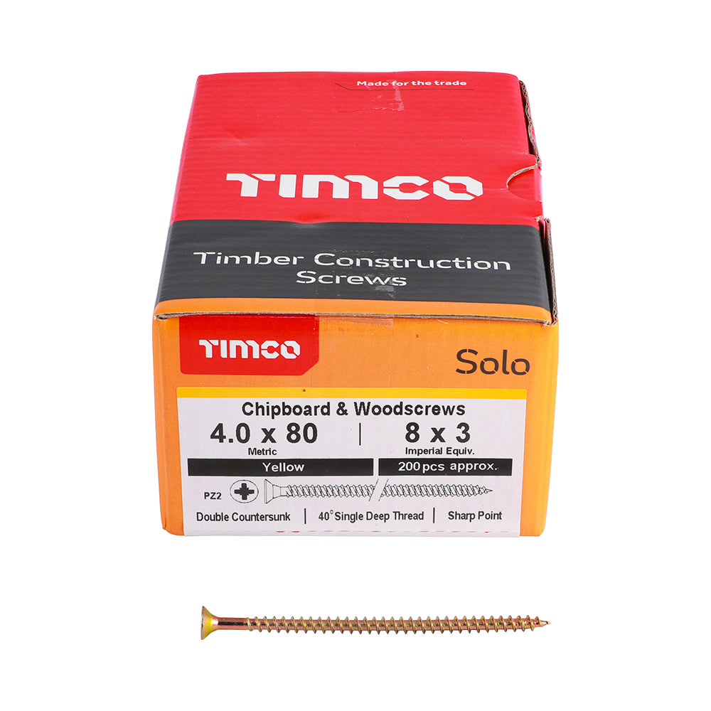 TIMCO Solo Chipboard & Woodscrews - PZ - Double Countersunk - Yellow