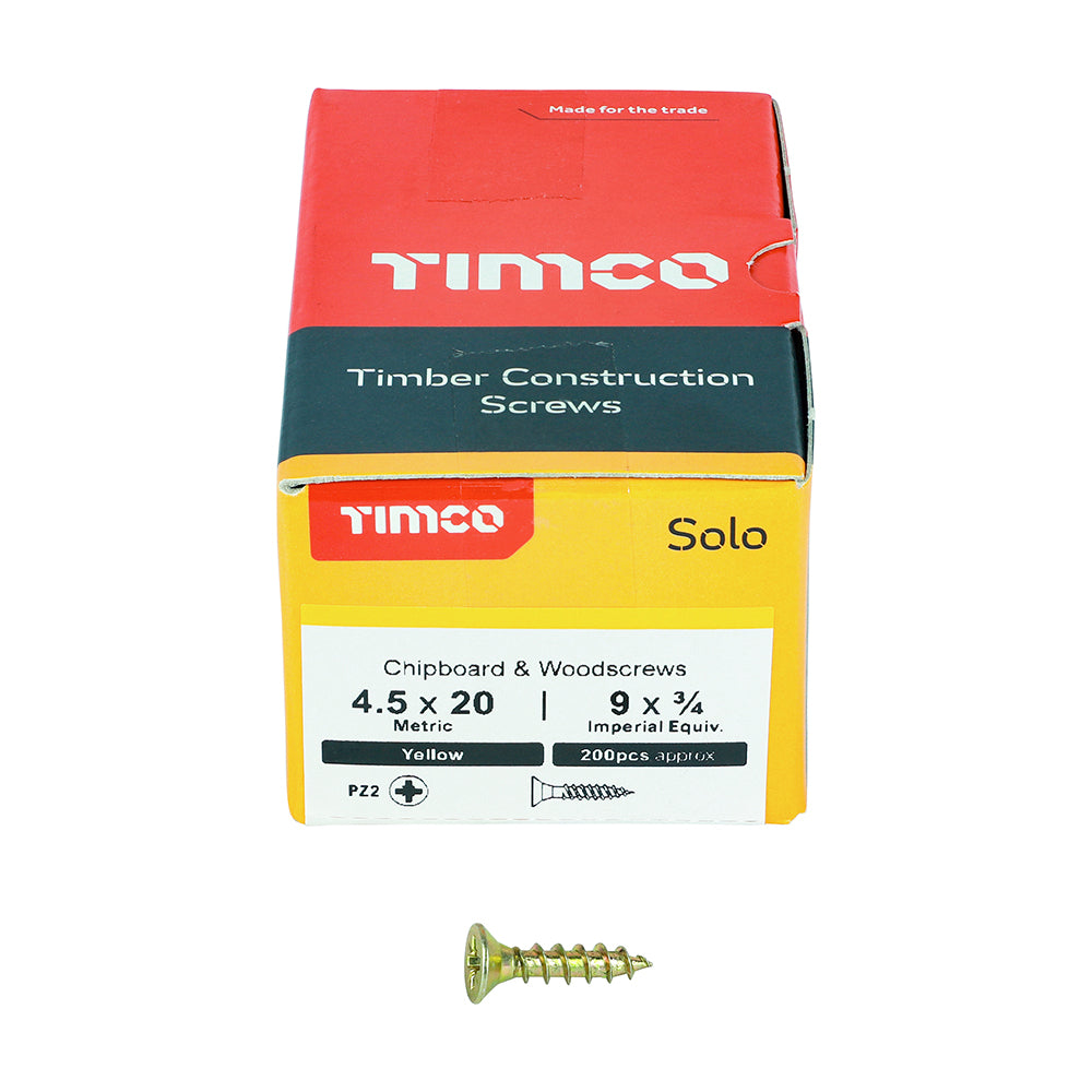 TIMCO Solo Chipboard & Woodscrews - PZ - Double Countersunk - Yellow