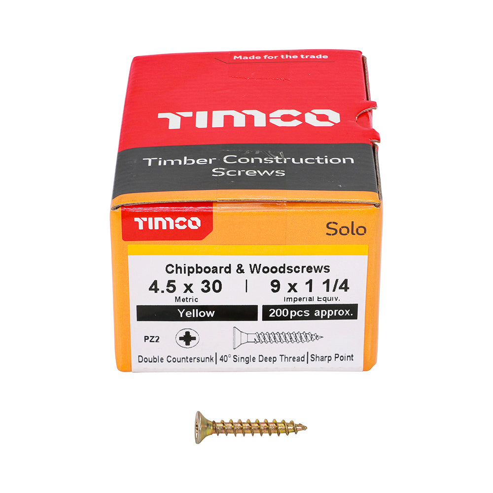TIMCO Solo Chipboard & Woodscrews - PZ - Double Countersunk - Yellow