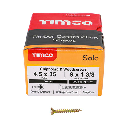 TIMCO Solo Chipboard & Woodscrews - PZ - Double Countersunk - Yellow