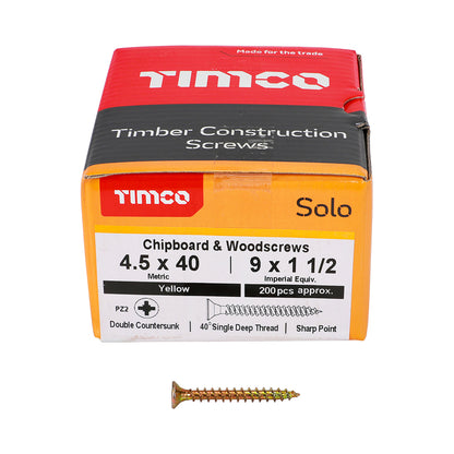 TIMCO Solo Chipboard & Woodscrews - PZ - Double Countersunk - Yellow
