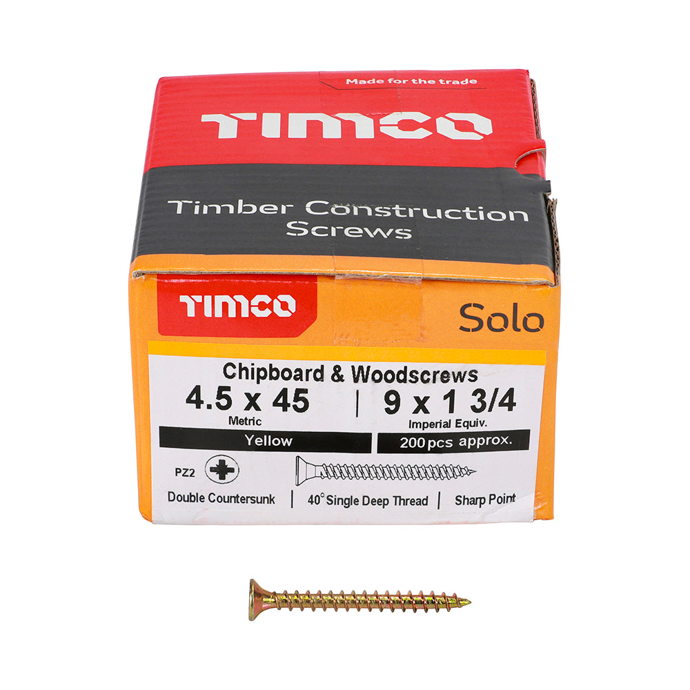 TIMCO Solo Chipboard & Woodscrews - PZ - Double Countersunk - Yellow