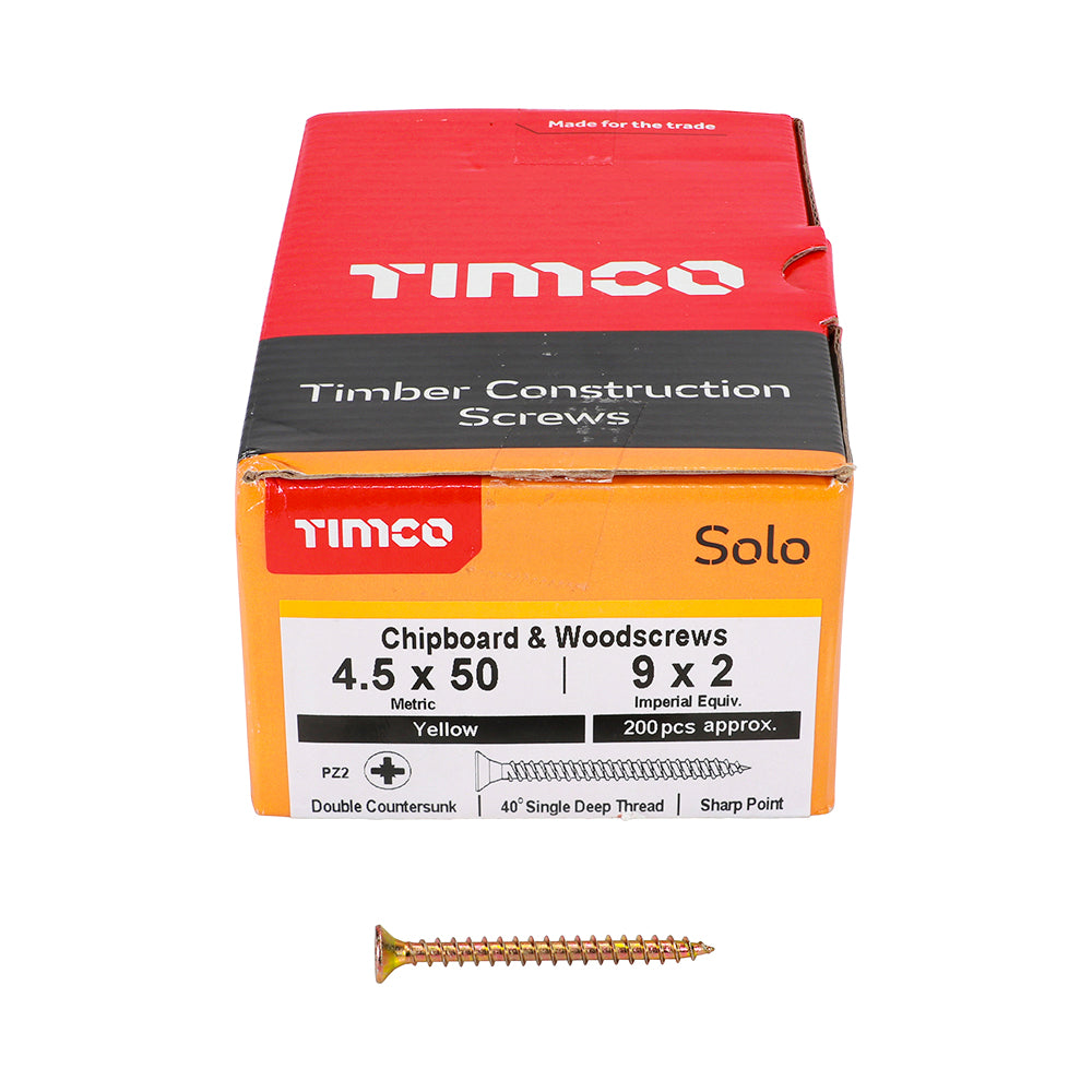 TIMCO Solo Chipboard & Woodscrews - PZ - Double Countersunk - Yellow