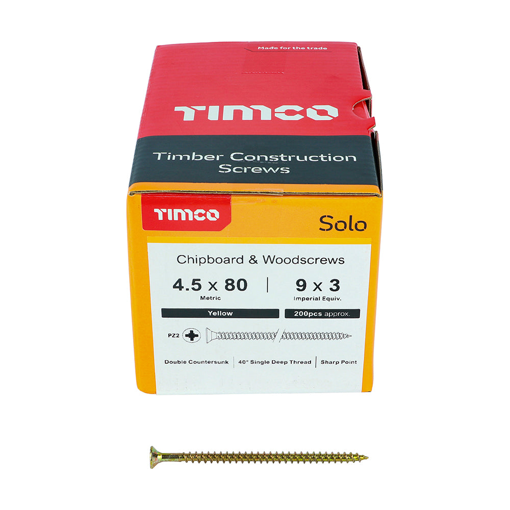 TIMCO Solo Chipboard & Woodscrews - PZ - Double Countersunk - Yellow