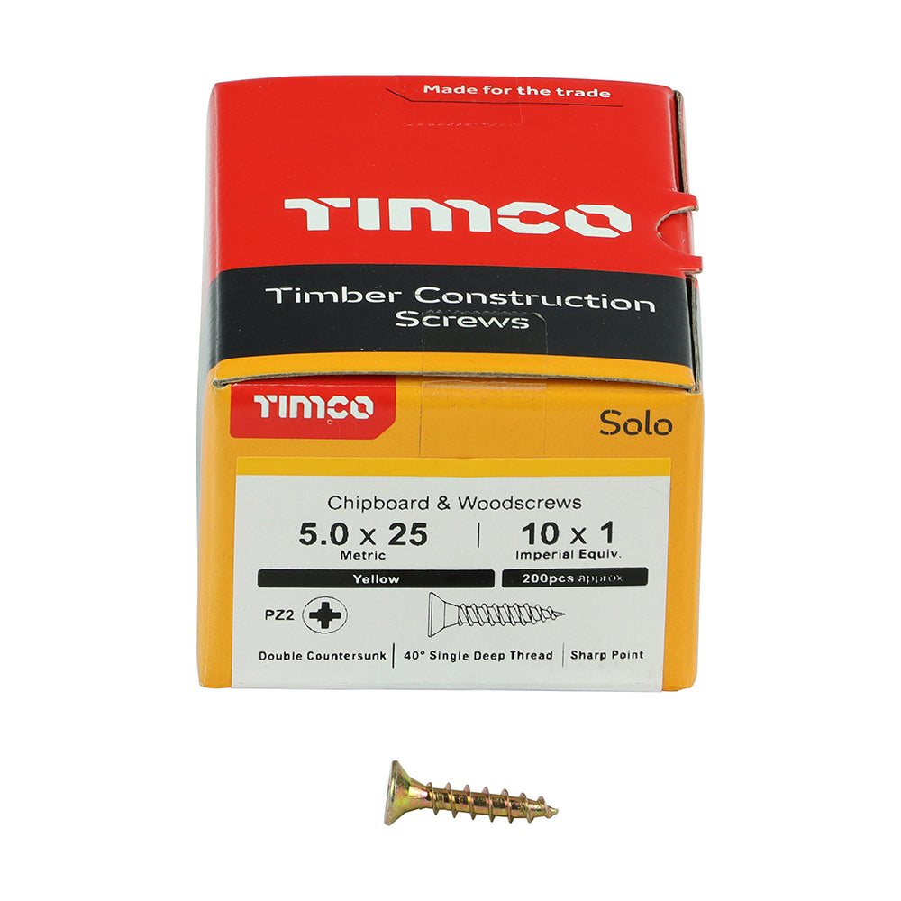 TIMCO Solo Chipboard & Woodscrews - PZ - Double Countersunk - Yellow
