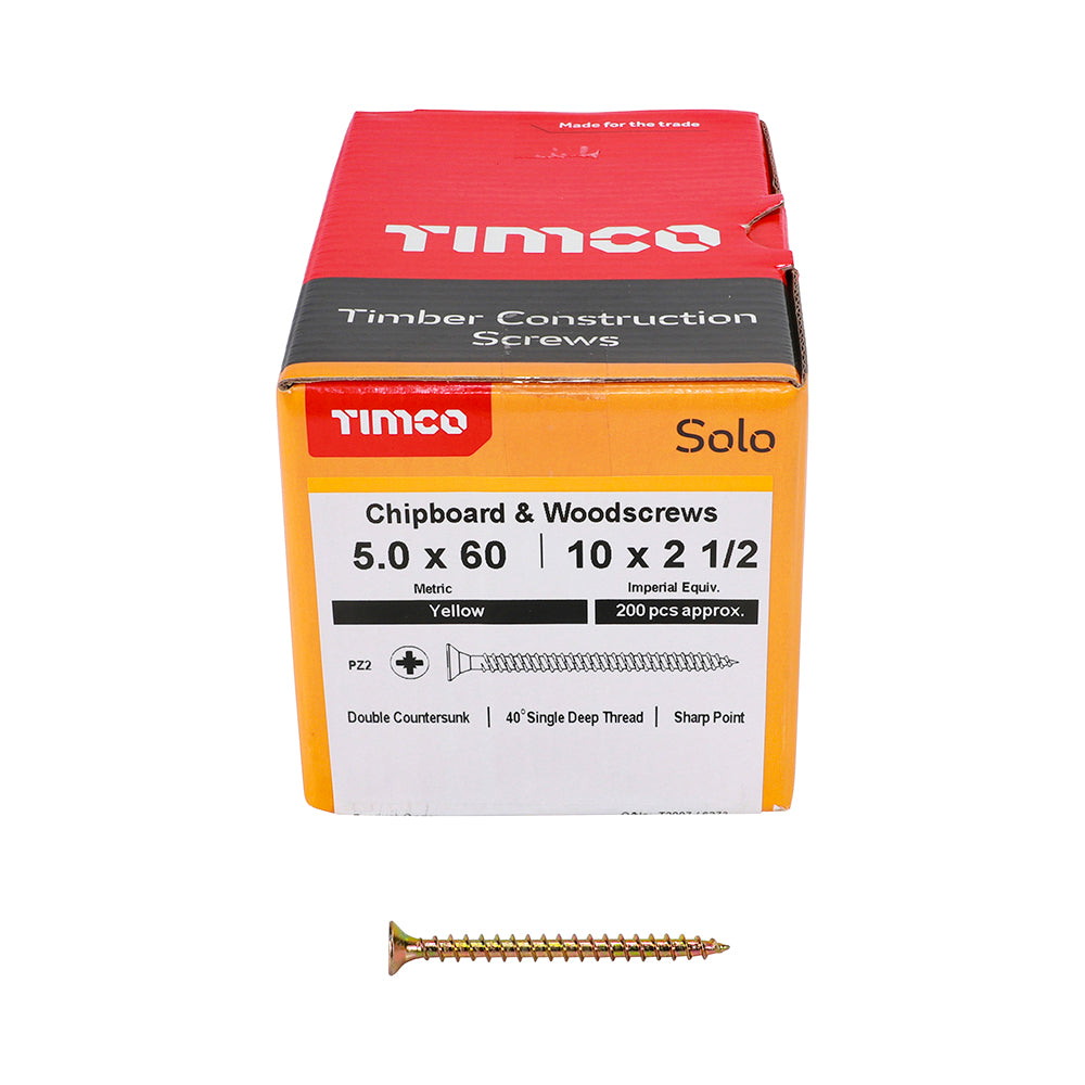 TIMCO Solo Chipboard & Woodscrews - PZ - Double Countersunk - Yellow