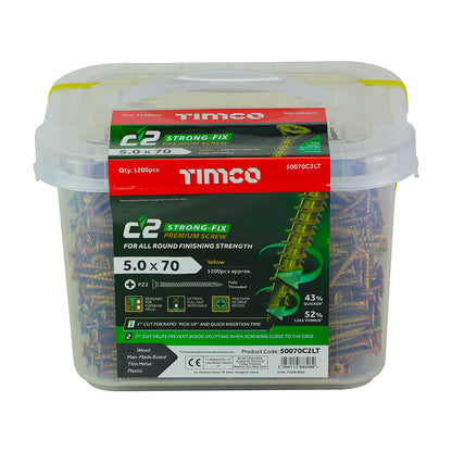 C2 Strong-Fix - PZ - Double Countersunk - Twin-Cut - Yellow - 5.0 x 70 - 1200pcs
