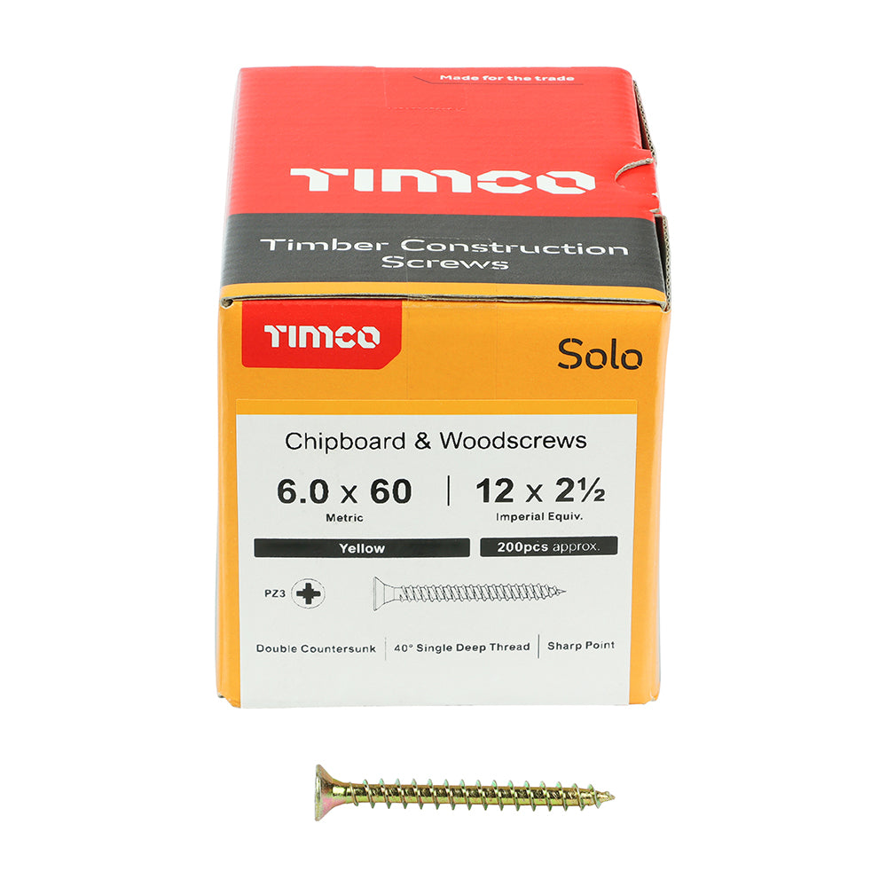 TIMCO Solo Chipboard & Woodscrews - PZ - Double Countersunk - Yellow