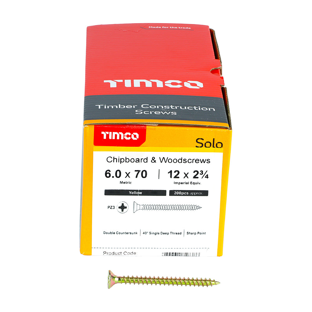 TIMCO Solo Chipboard & Woodscrews - PZ - Double Countersunk - Yellow