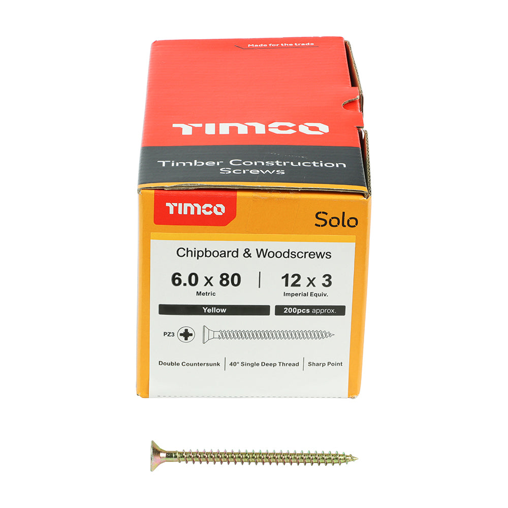 TIMCO Solo Chipboard & Woodscrews - PZ - Double Countersunk - Yellow