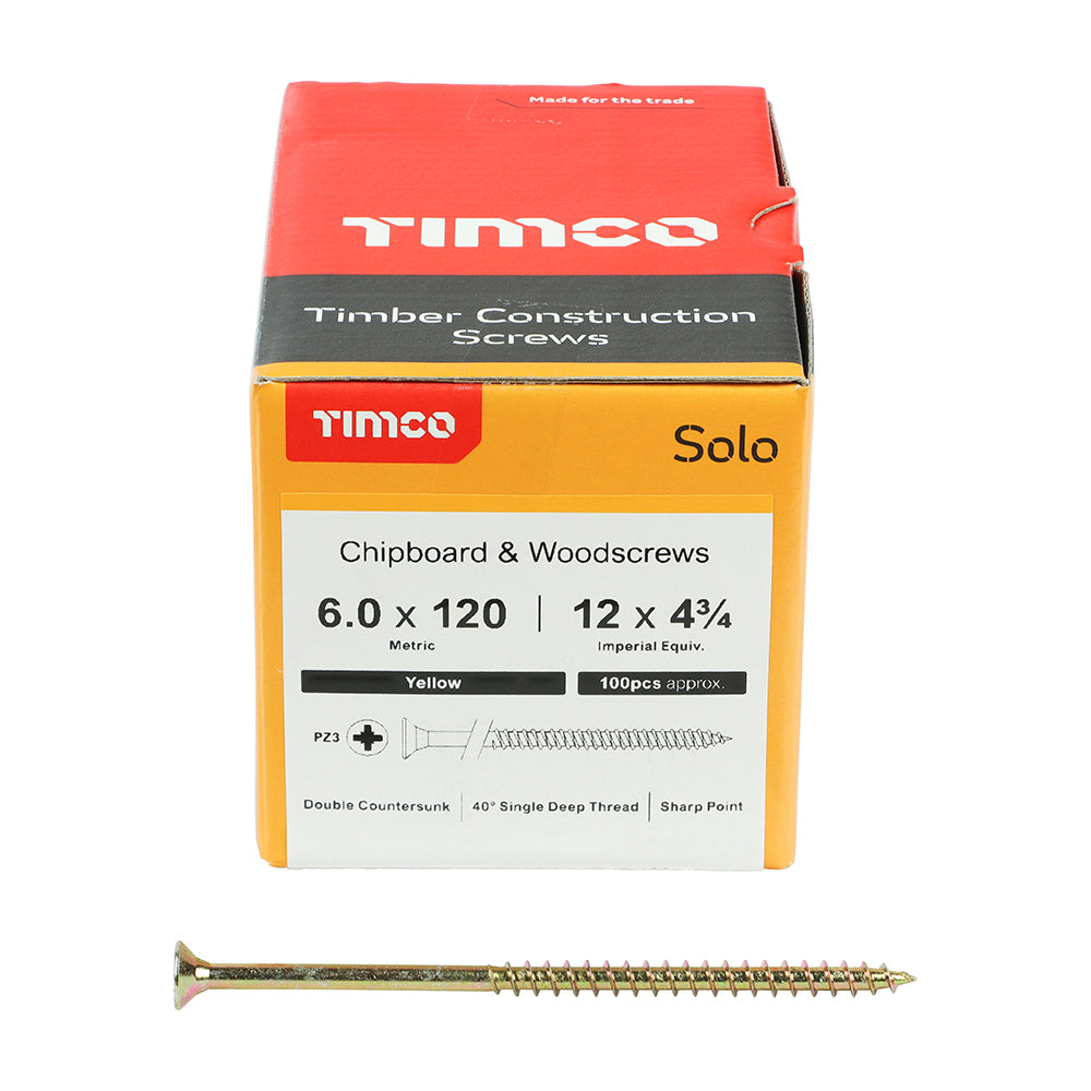 TIMCO Solo Chipboard & Woodscrews - PZ - Double Countersunk - Yellow