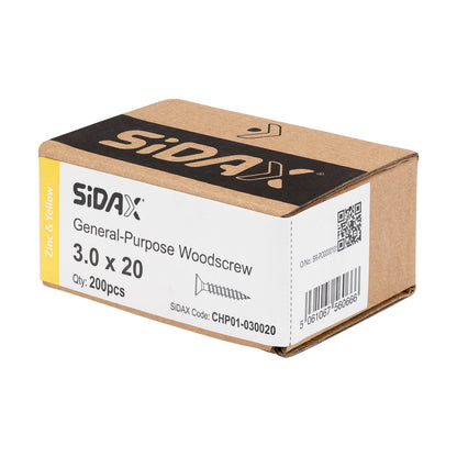 General-Purpose Woodscrew PZ1 CSK ZYP 3.0 x 20mm (200 PCS / BOX)