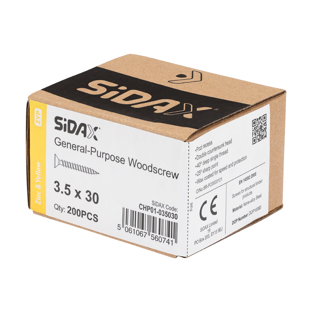 General-Purpose Woodscrew PZ2 CSK ZYP 3.5 x 30mm (200 PCS / BOX)