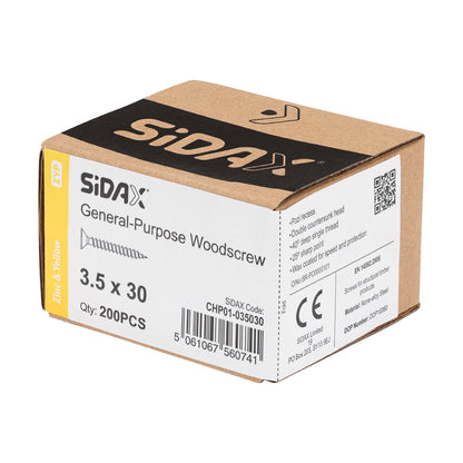 General-Purpose Woodscrew PZ2 CSK ZYP 3.5 x 30mm (200 PCS / BOX)