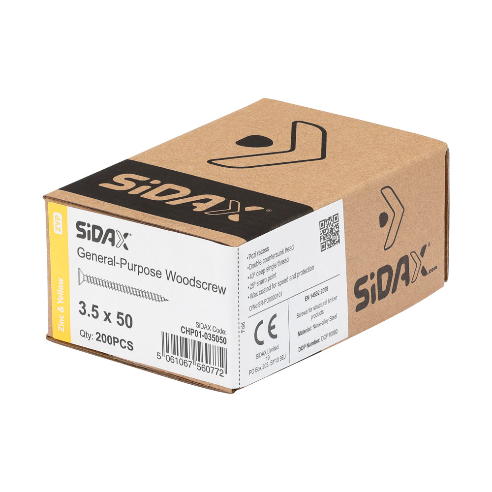 General-Purpose Woodscrew PZ2 CSK ZYP 3.5 x 50mm (200 PCS / BOX)