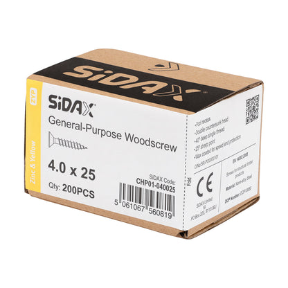 General-Purpose Woodscrew PZ2 CSK ZYP 4.0 x 25mm (200 PCS / BOX)