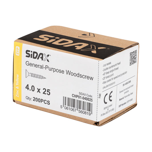General-Purpose Woodscrew PZ2 CSK ZYP 4.0 x 25mm (200 PCS / BOX)
