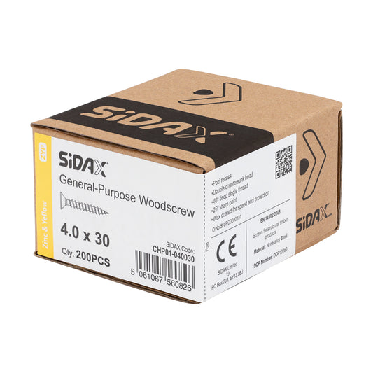 General-Purpose Woodscrew PZ2 CSK ZYP 4.0 x 30mm (200 PCS / BOX)
