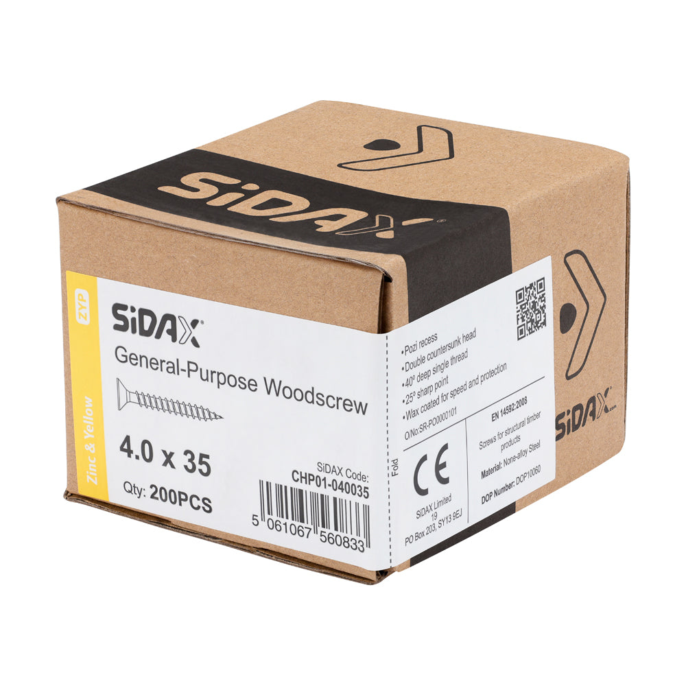 General-Purpose Woodscrew PZ2 CSK ZYP 4.0 x 35mm (200 PCS / BOX)