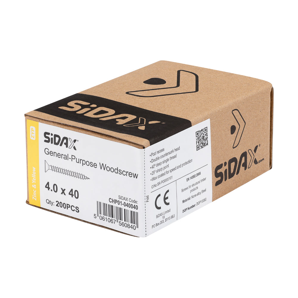 General-Purpose Woodscrew PZ2 CSK ZYP 4.0 x 40mm (200 PCS / BOX)