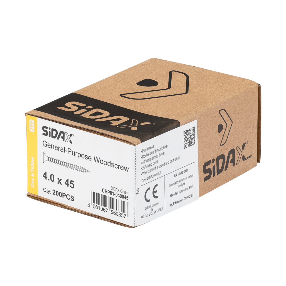 General-Purpose Woodscrew PZ2 CSK ZYP 4.0 x 45mm (200 PCS / BOX)