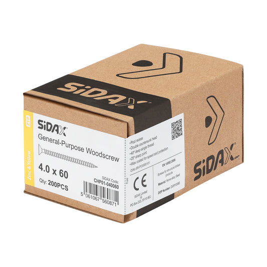 General-Purpose Woodscrew PZ2 CSK ZYP 4.0 x 60mm (200 PCS / BOX)