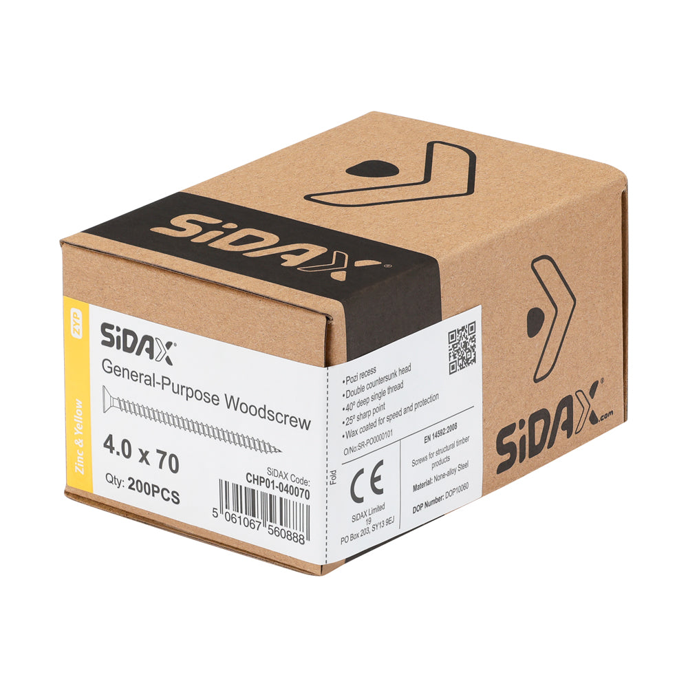 General-Purpose Woodscrew PZ2 CSK ZYP 4.0 x 70mm (200 PCS / BOX)