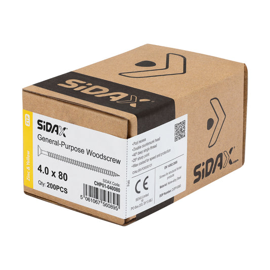 General-Purpose Woodscrew PZ2 CSK ZYP 4.0 x 80mm (200 PCS / BOX)