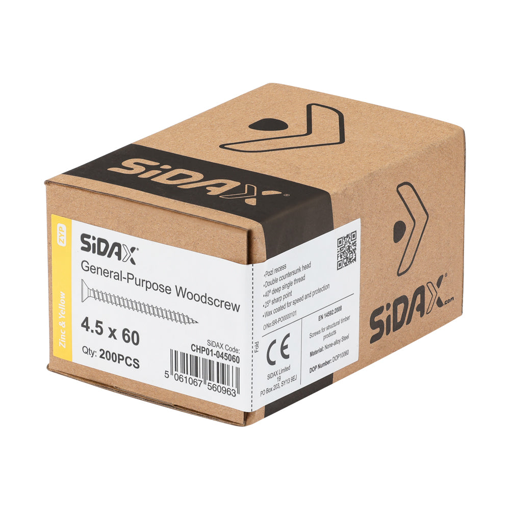 General-Purpose Woodscrew PZ2 CSK ZYP 4.5 x 60mm (200 PCS / BOX)
