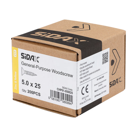 General-Purpose Woodscrew PZ2 CSK ZYP 5.0 x 25mm (200 PCS / BOX)