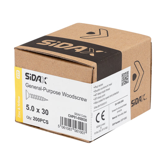 General-Purpose Woodscrew PZ2 CSK ZYP 5.0 x 30mm (200 PCS / BOX)