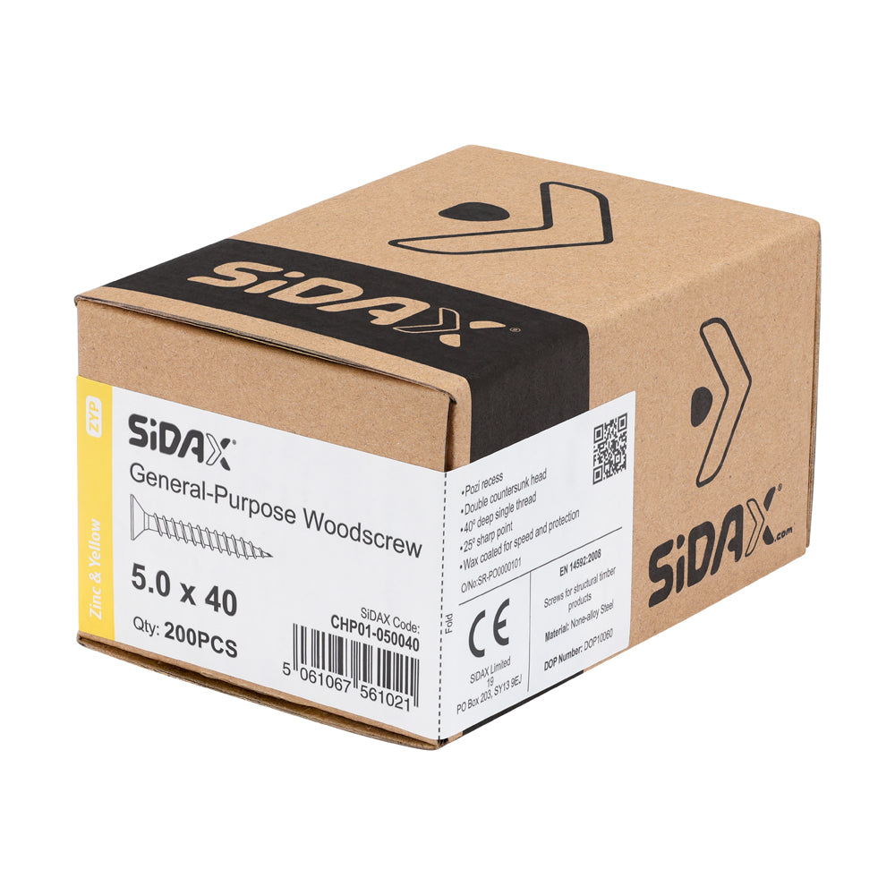 General-Purpose Woodscrew PZ2 CSK ZYP 5.0 x 40mm (200 PCS / BOX)