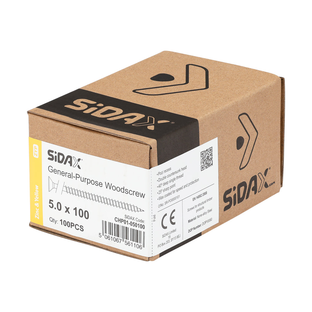 General-Purpose Woodscrew PZ2 CSK ZYP 5.0 x 100mm (100 PCS / BOX)
