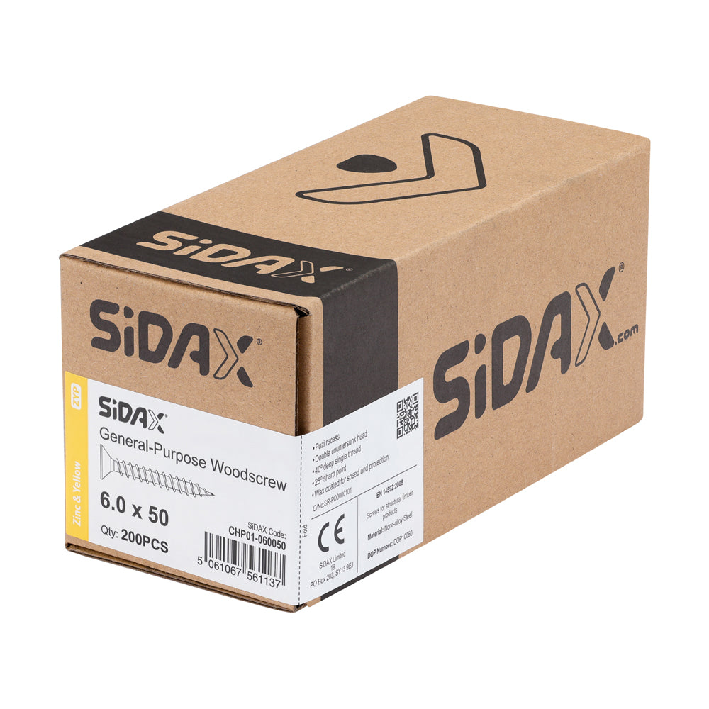 General-Purpose Woodscrew PZ3 CSK ZYP 6.0 x 50mm (200 PCS / BOX)
