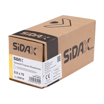 General-Purpose Woodscrew PZ3 CSK ZYP 6.0 x 70mm (200 PCS / BOX)