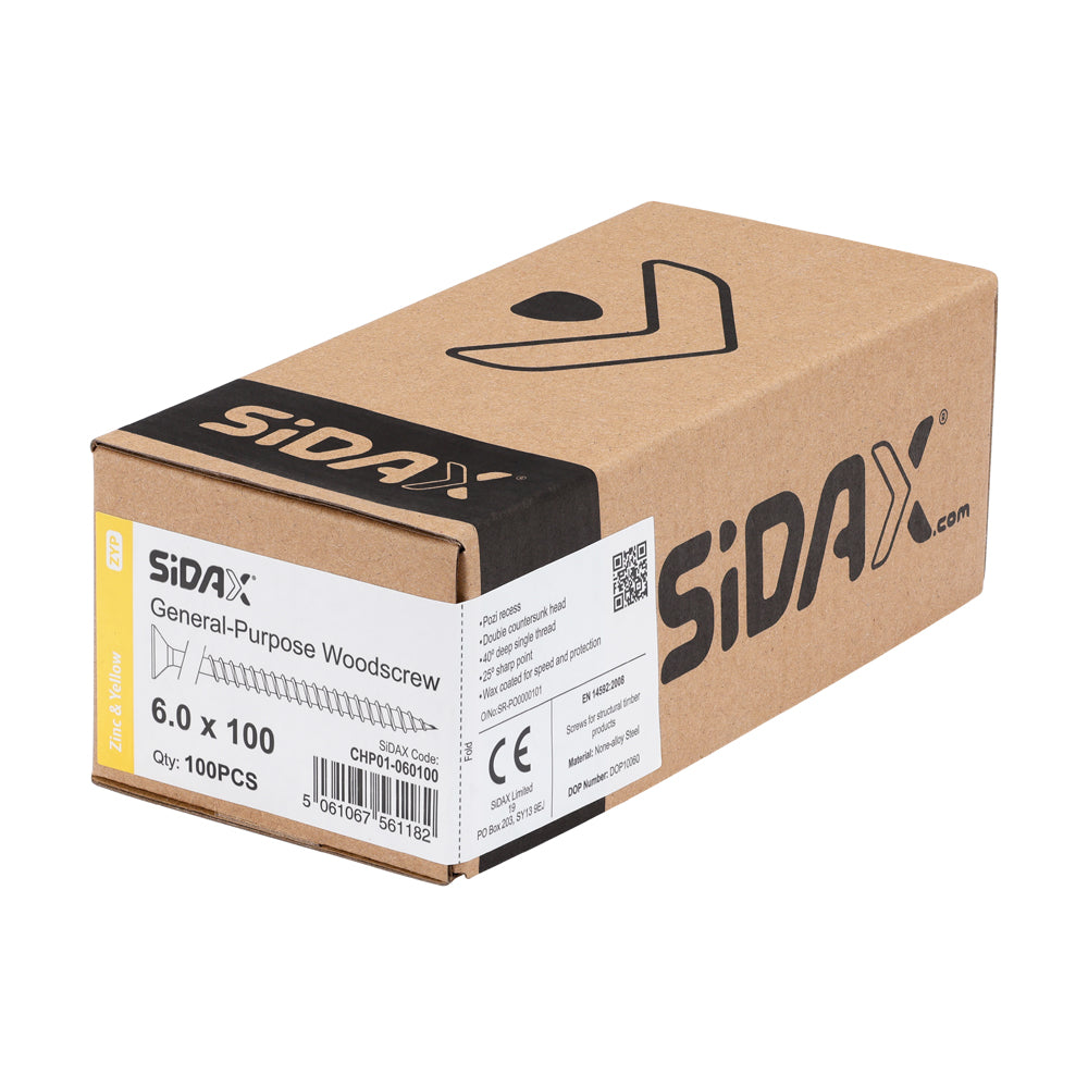 General-Purpose Woodscrew PZ3 CSK ZYP 6.0 x 100mm (100 PCS / BOX)