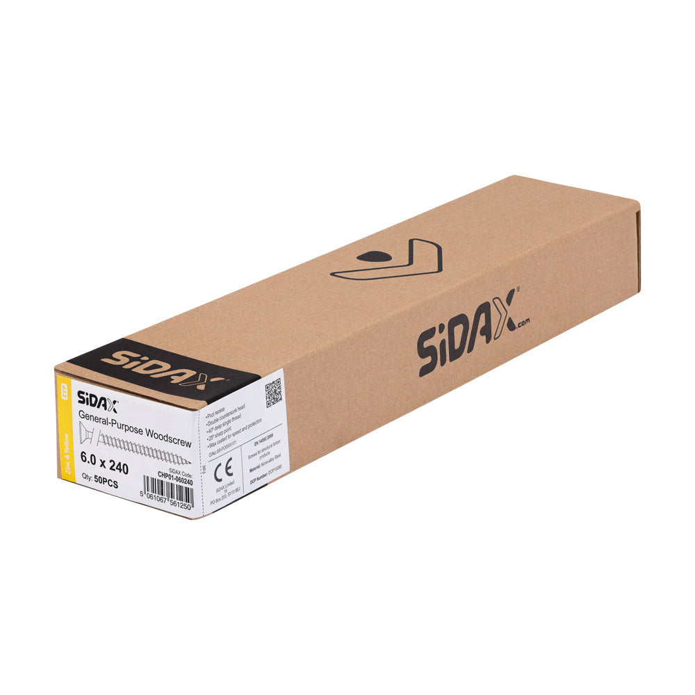 General-Purpose Woodscrew PZ3 CSK ZYP 6.0 x 240mm (50 PCS / BOX)
