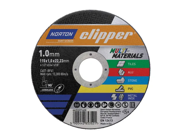 Norton Clipper® 115mm Multi-Purpose Cutting Discs 115 x 22.23mm (Tub of 25)