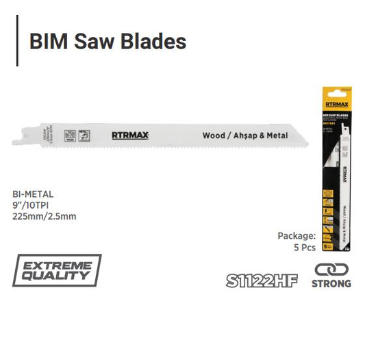 Wood and Metal Reciprocating Saw Blade - Bi-Metal S1122HF - 228mm -  5pk